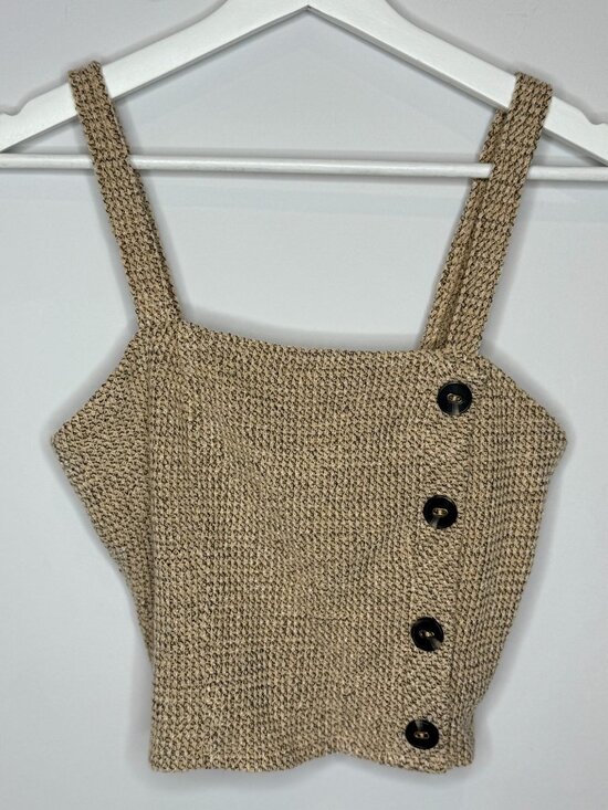 Lucy Paris Tops - Lucy Paris Crop Tank Top Women's Small Tan Knit Button Front Square Neck